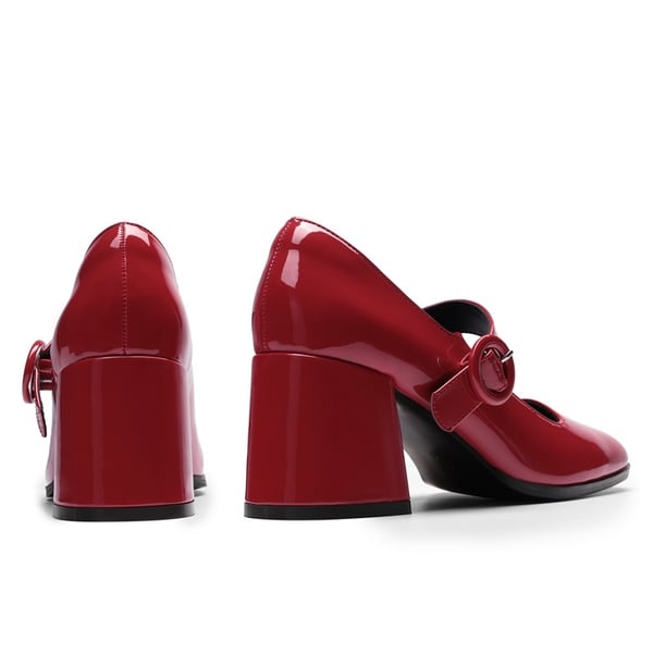 Chunky Mary Jane Pumps - BRIGHT RED - 3